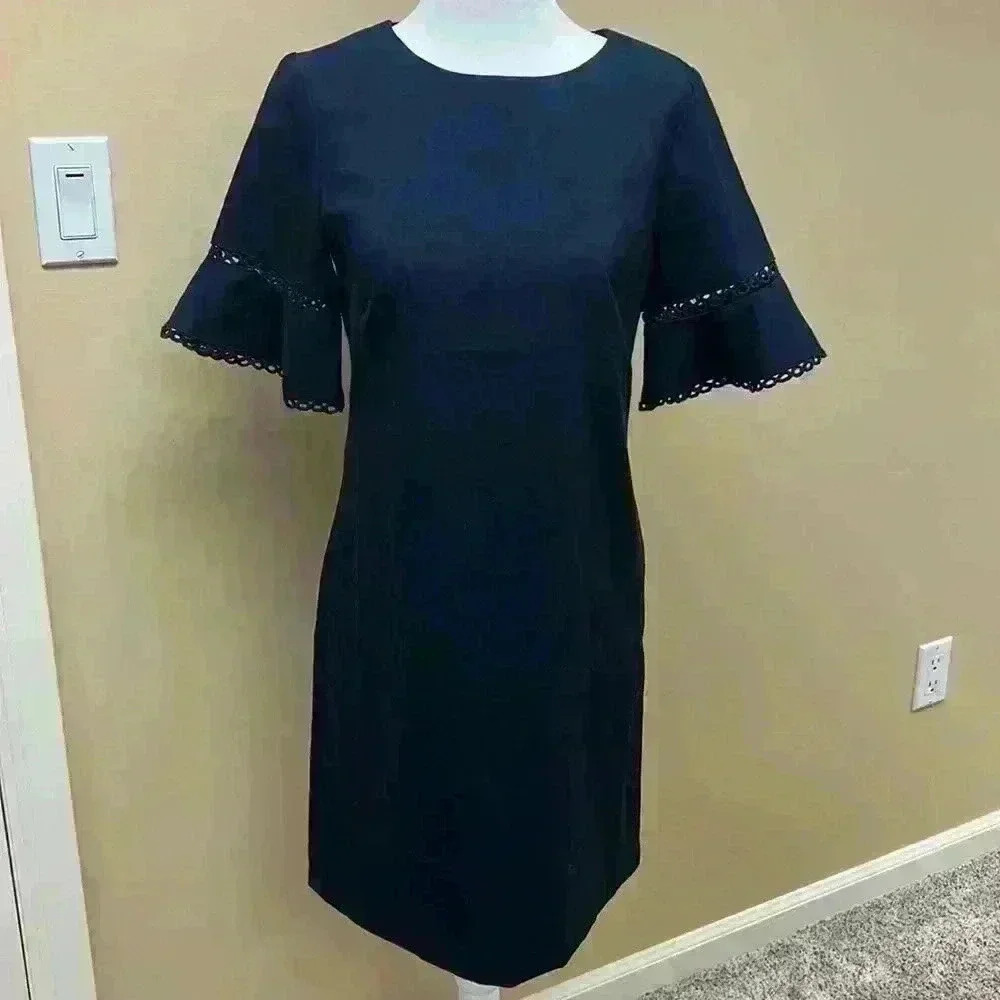 Loft Puff Sleeve Navy Dress